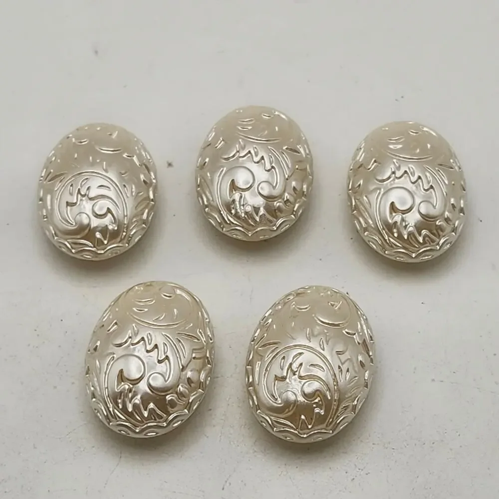 Lot 5 Western Oval Button Covers Paisley Scroll Pearlized Silver Tone Snap On